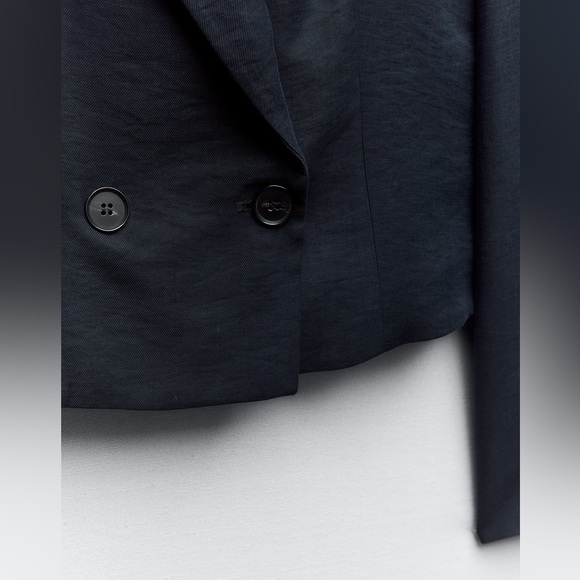 NWT ZARA CROPPED SHOULDER PAD NAVY BLAZER XS - Picture 6 of 9